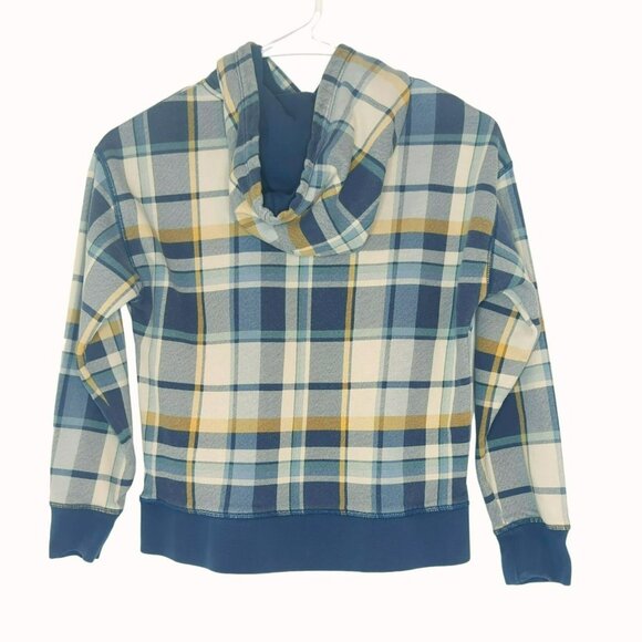 Gap Kids Medium (8) Blue Logo Print Plaid Hoodie Sweatshirt - Picture 2 of 3